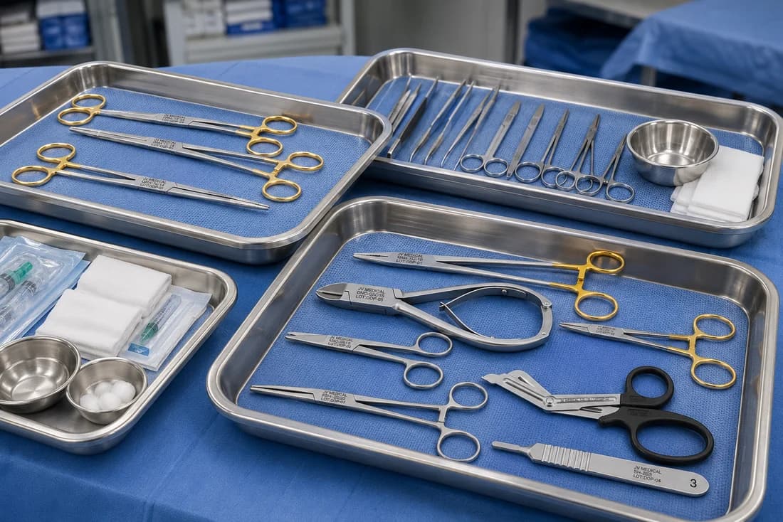 JV Medical instrument trays set up in a procedure room